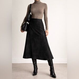 Danier Genuine Leather A-Line Midi Skirt Black Size 10